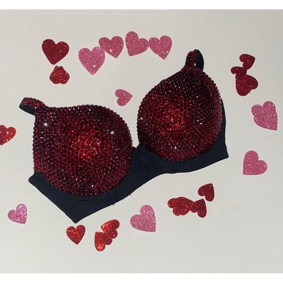 Rhinestone Classic Garnet Ruby Red Glam Bling Bra Top All Sizes New - Picture 3 of 13